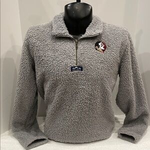 Adult Lauren James Gray Sherpa Quarter-Zip Pullover with Embroidered FSU Logo
